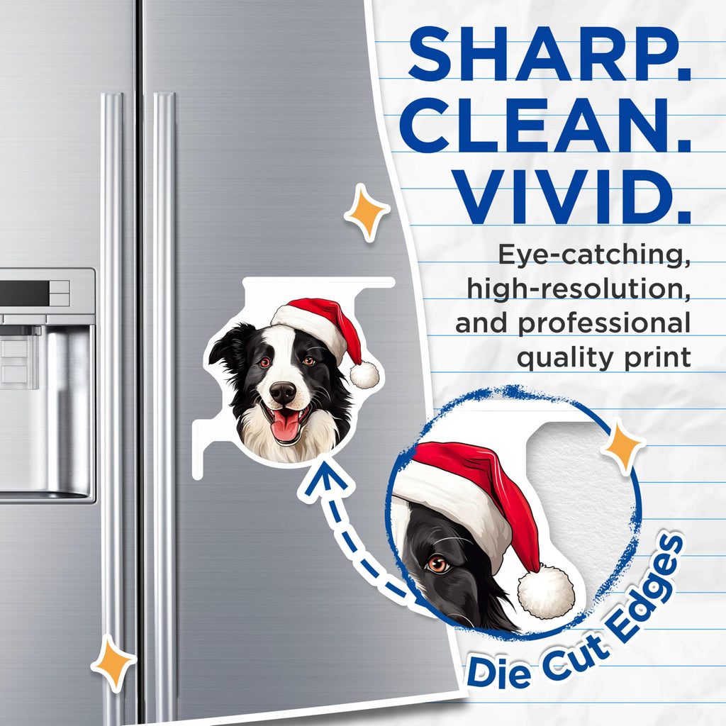 (2 Pack) Christmas Border Collie Magnets - Santa Hat Dog Decor - Holiday Pet Refrigerator - 5 Inches On Longest Side - Thick Durable Magnet - Made in USA - MAG26533