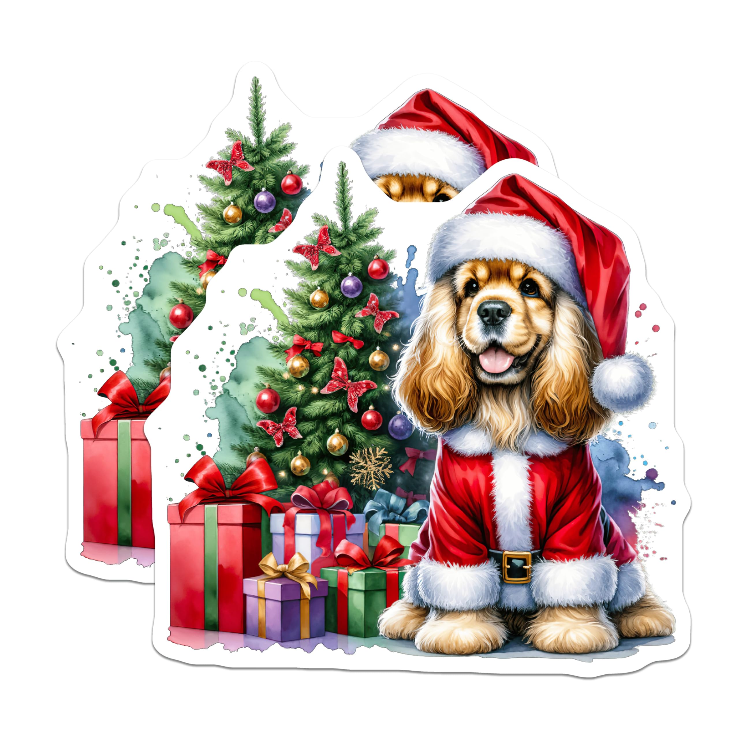 (2 Pack) Christmas Dog Magnets - Santa Spaniel - Holiday Pet Decor - 5 Inches On Longest Side - Thick Durable Magnet - Made in USA - MAG27833