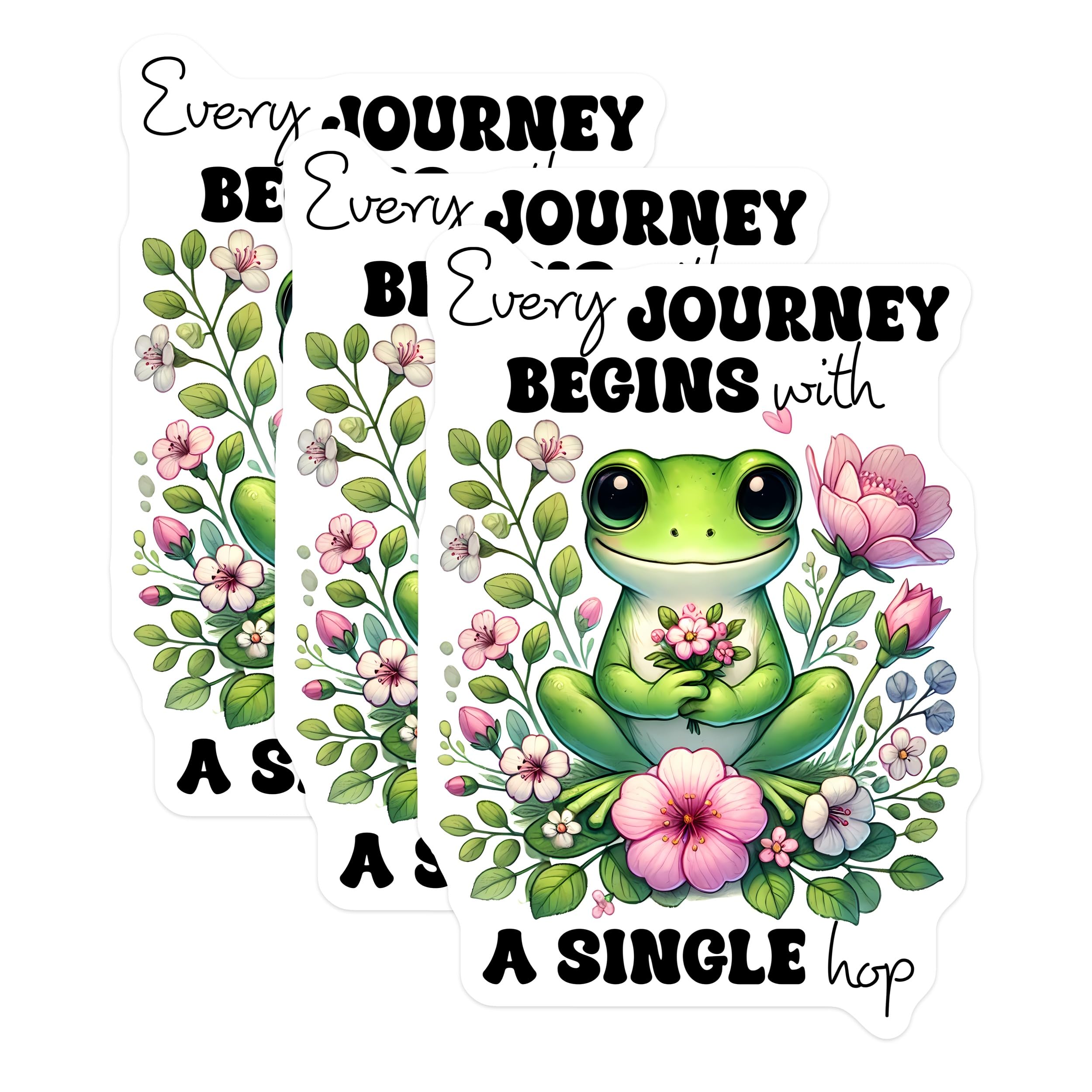 (3 Pack) Frog Decals - Floral Frog Sticker - Motivational Decal - 3 Inches On Longest Side - Easy Peel & Apply - Made in USA - 3MCS2500