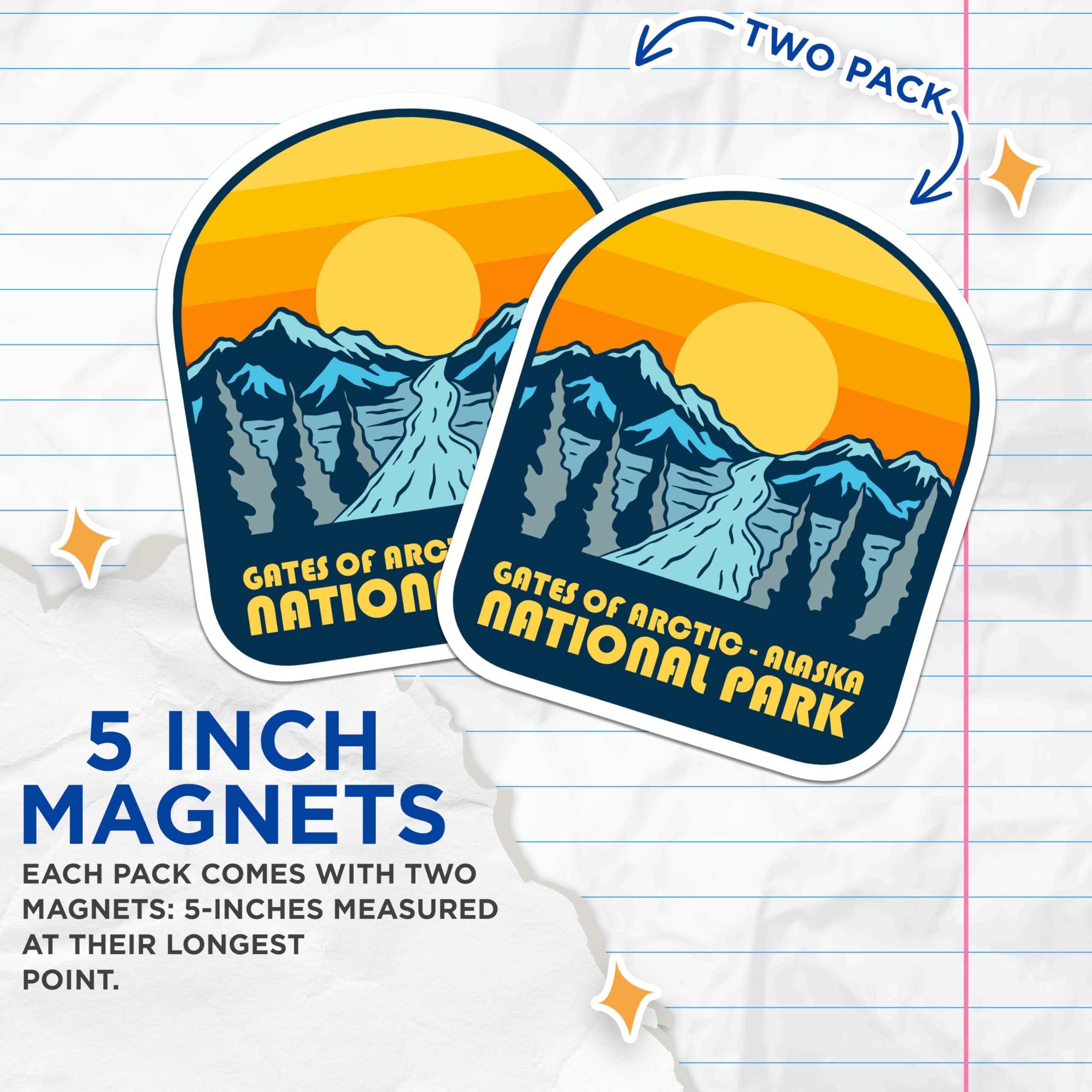 (2 Pack) Gates of Arctic Alaska National Park Magnets - Nature Landscape Travel Souvenir - Mountain River Forest Scene - 5 Inches On Longest Side - Thick Durable Magnet - Made in USA - MAG19308