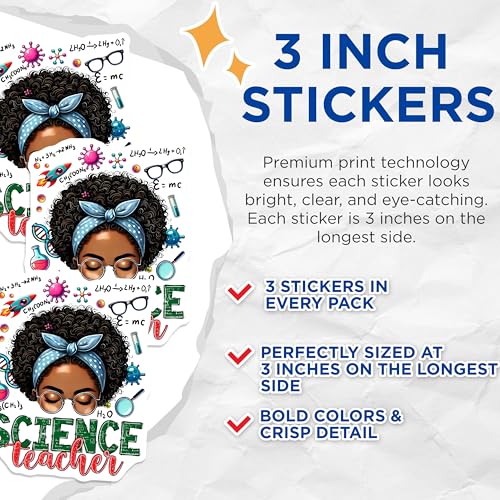 (3 Pack) Science Teacher Decals - Education Decal - Scientist Stickers - 3 Inches On Longest Side - Easy Peel & Apply - Made in USA - 3MCS4438