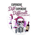 (2 Pack) Sassy Skeleton Magnets - Expensive Difficult Talks Back Humor - Wine Lover Fridge Accessory - 5 Inches On Longest Side - Thick Durable Magnet - Made in USA - MAG37239