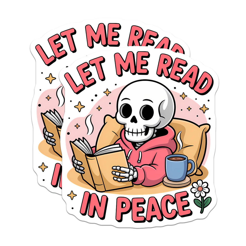 (2 Pack) Skeleton Reading Magnets - Let Me Read in Peace Decal - Book Lover Skull Decor - 5 Inches On Longest Side - Thick Durable Magnet - Made in USA - MAG22550