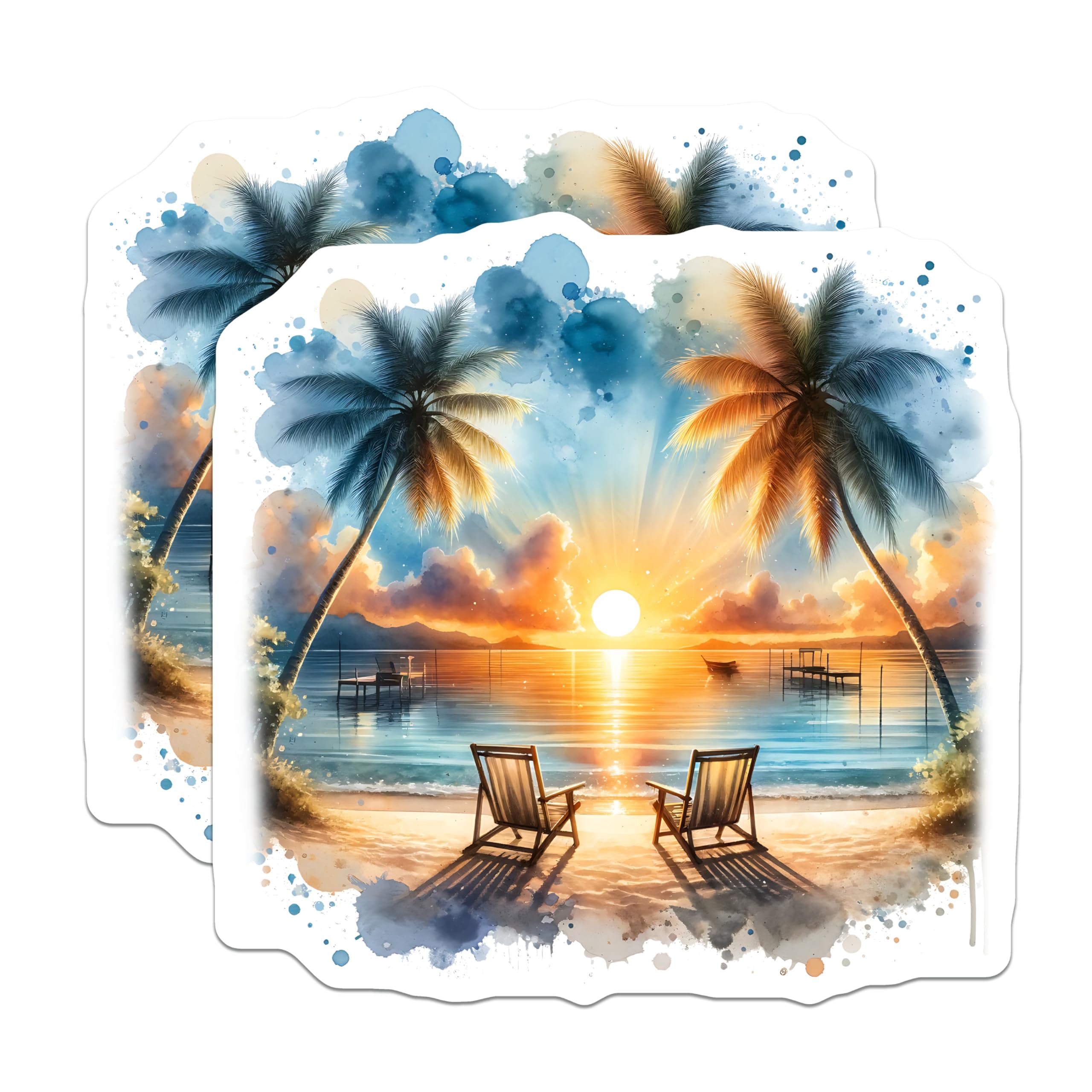 (2 Pack) Beach Sunset Magnets - Tropical Vacation - Coastal Home Decor - 5" On Longest Side - Premium Magnet - for Cars, Refrigerators, Toolboxes, Lockers - Made in USA - MAG15227