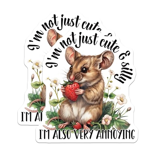 (2 Pack) Cute Animal Stickers - Funny Quote - Adorable Mouse - Motivational - 5" On Longest Side - Sticks to Smooth Flat Surfaces - Made in USA - BMCS4341