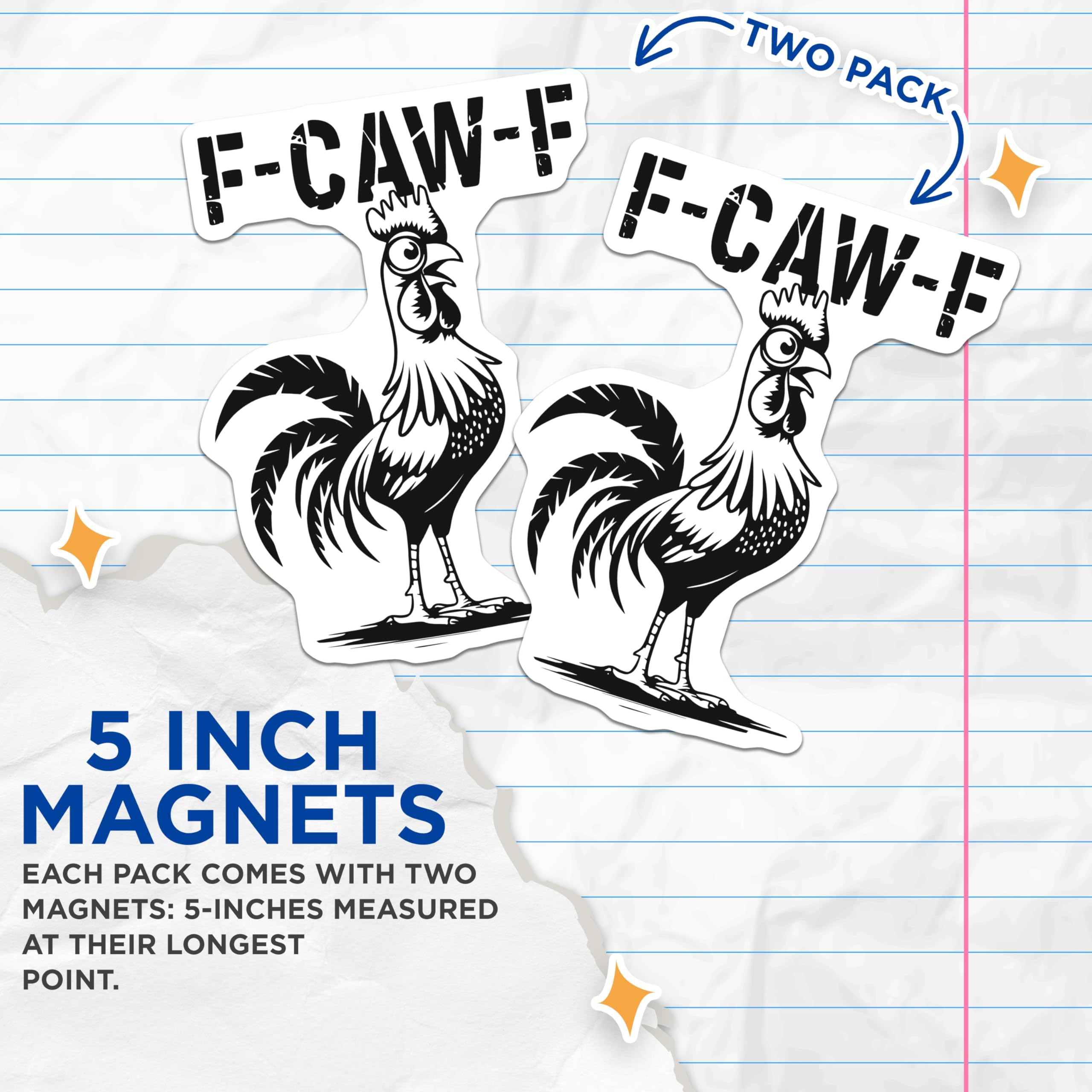 (2 Pack) F-CAW-F Rooster Magnets - Funny Chicken Talk - Quirky Bird Refrigerator Decor - 5" On Longest Side - Premium Magnet - for Cars, Refrigerators, Toolboxes, Lockers - Made in USA - MAG16385