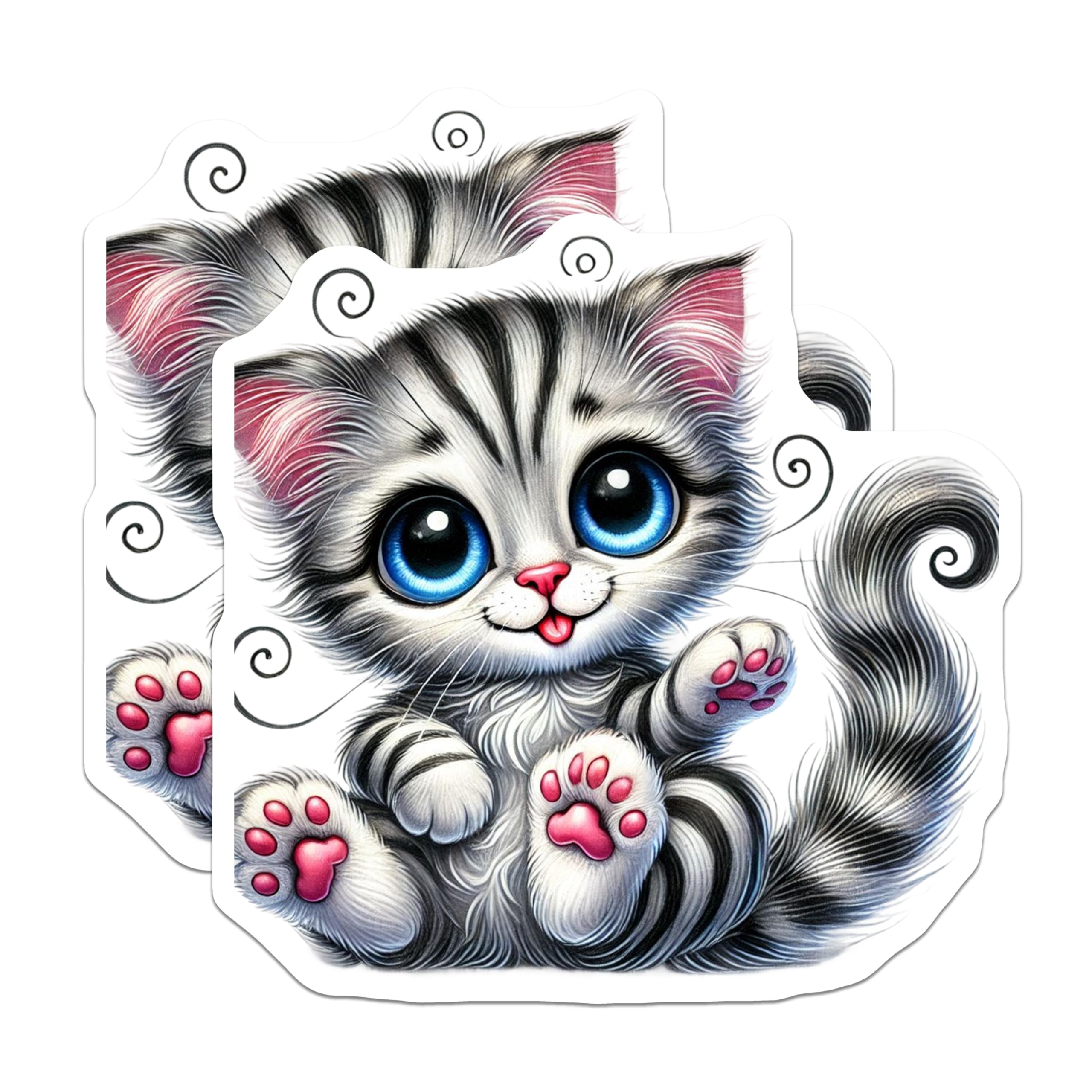 (2 Pack) Cute Kitten Magnets - Adorable Cat Art - Fridge Decorations - 5" On Longest Side - Premium Magnet - for Cars, Refrigerators, Toolboxes, Lockers - Made in USA - MAG16178