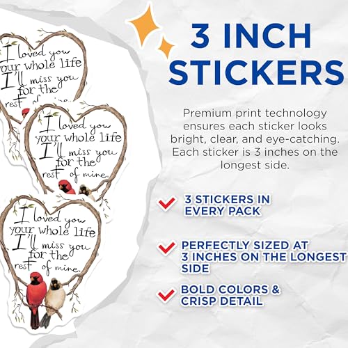 (3 Pack) Cardinal Bird Decals - Memorial Quote - Loss Remembrance Decals - 3 Inches On Longest Side - Easy Peel & Apply - Made in USA - 3MCS7660