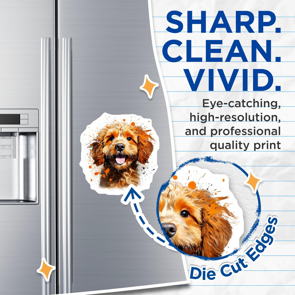 (2 Pack) Goldendoodle Puppy Magnets - Happy Dog Art - Cute Pet Home Accents - 5 Inches On Longest Side - Thick Durable Magnet - Made in USA - MAG30951