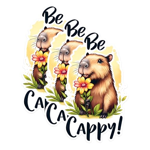 (3 Pack) Capybara Decals - Cute Capybara Sticker - Be Cappy Laptop Decal - 3 Inches On Longest Side - Easy Peel & Apply - Made in USA - 3MCS1498