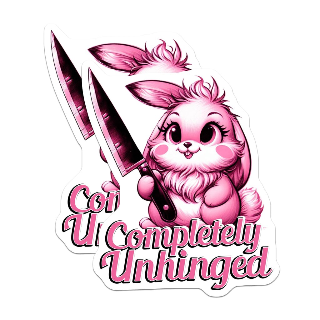 (2 Pack) Completely Unhinged Stickers - Funny Bunny Stickers - Cute Animal Decals - 5" On Longest Side - Sticks to Smooth Flat Surfaces - Made in USA - BMCS4574