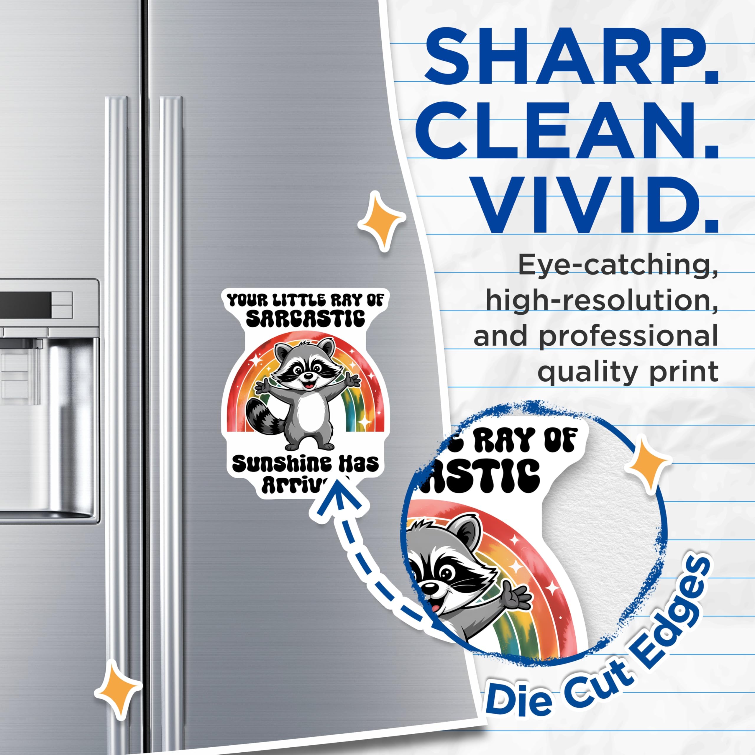 (2 Pack) Sarcastic Raccoon Magnets - Rainbow Sunshine Magnet - Cute Animal Magnets - 5" On Longest Side - Premium Magnet - for Cars, Refrigerators, Toolboxes, Lockers - Made in USA - MAG14456