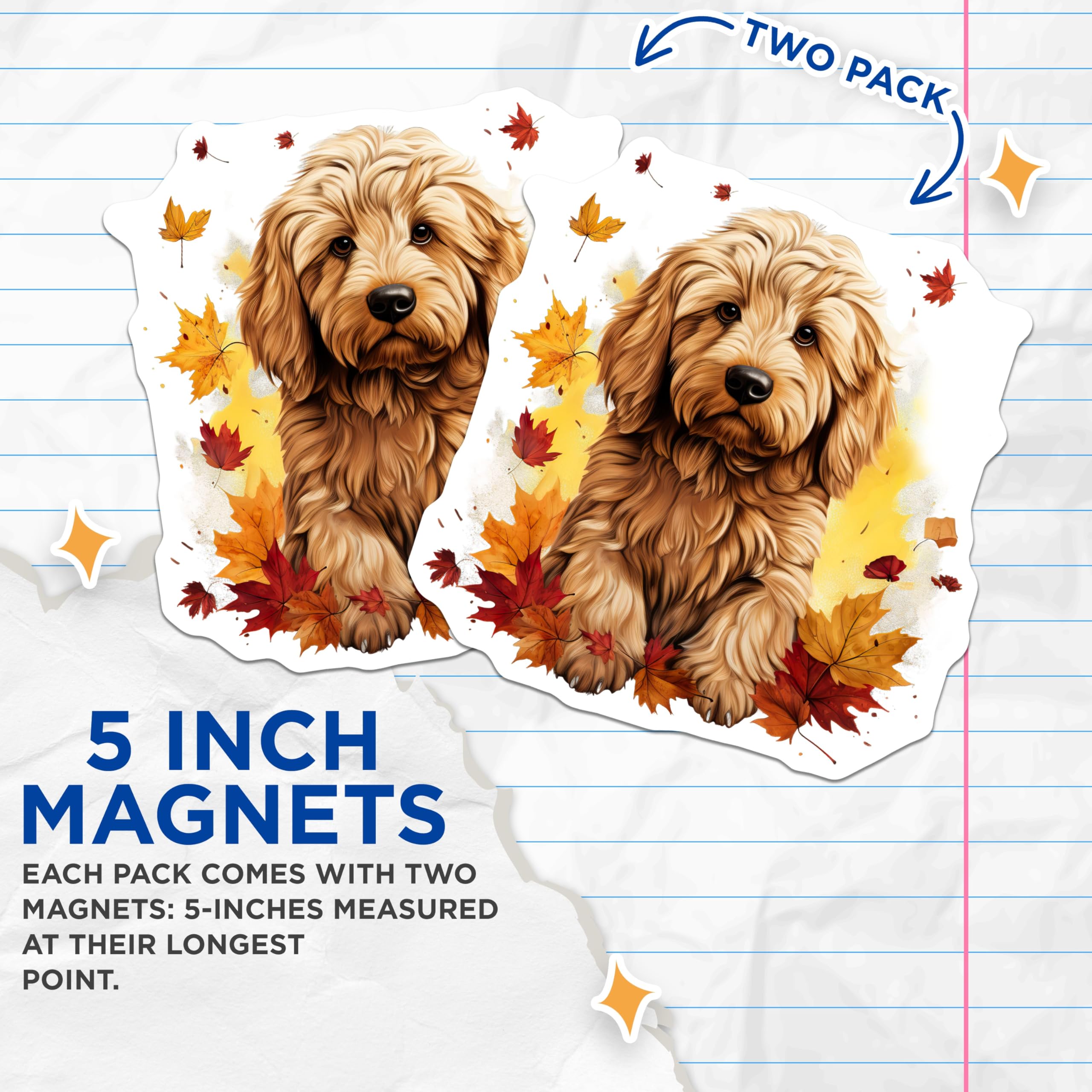 (2 Pack) Cockapoo Dog Magnets - Fluffy Puppy Refrigerator Decor - Autumn Maple Leaves Pet Lover Magnet Set - 5 Inches On Longest Side - Thick Durable Magnet - Made in USA - MAG23856