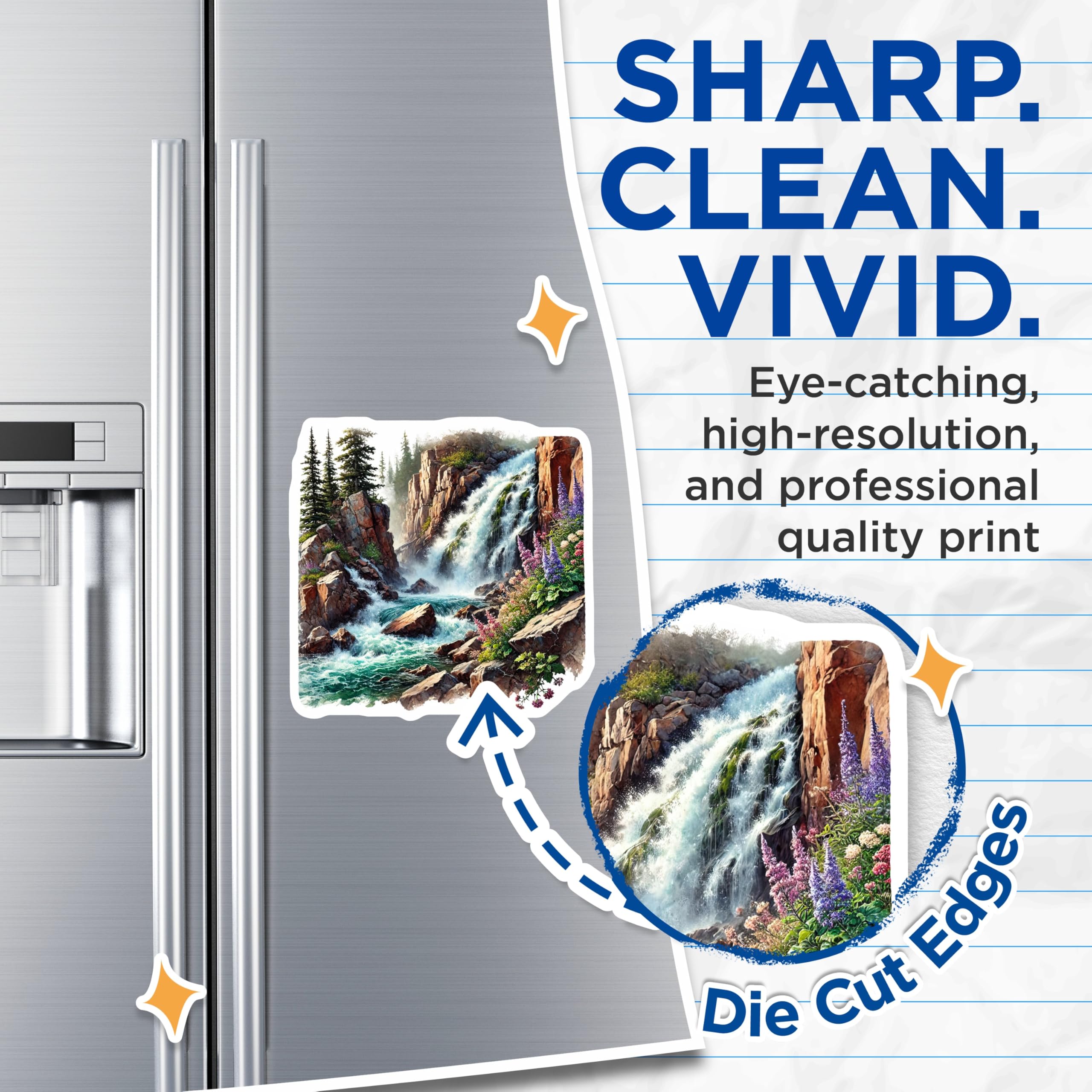 (2 Pack) Waterfall Magnets - Scenic Nature Landscape - Mountain River Home Decor - 5" On Longest Side - Premium Magnet - for Cars, Refrigerators, Toolboxes, Lockers - Made in USA - MAG17466