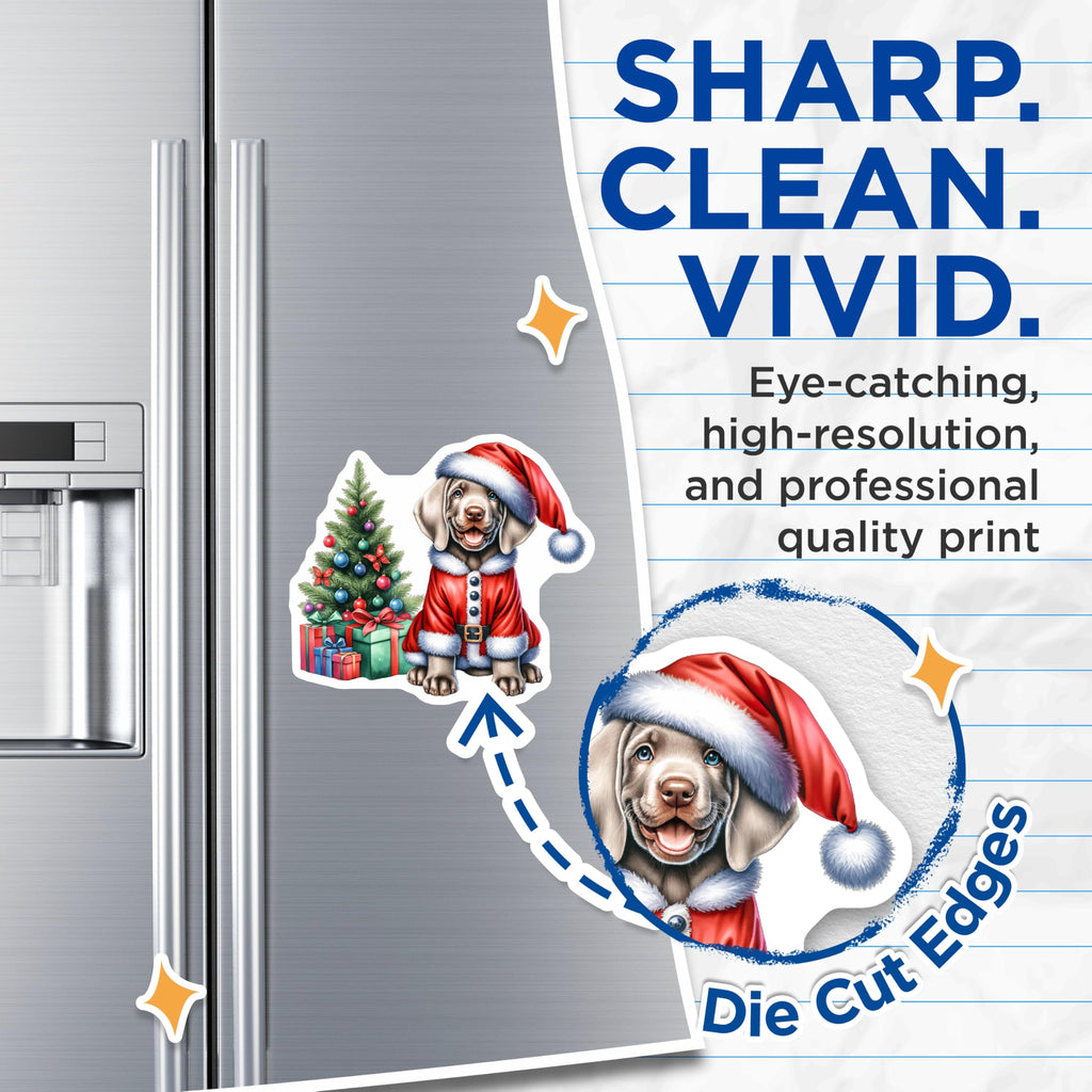(2 Pack) Christmas Puppy Magnets - Santa Dog Refrigerator - Holiday Decor Pet Lover - 5 Inches On Longest Side - Thick Durable Magnet - Made in USA - MAG27244