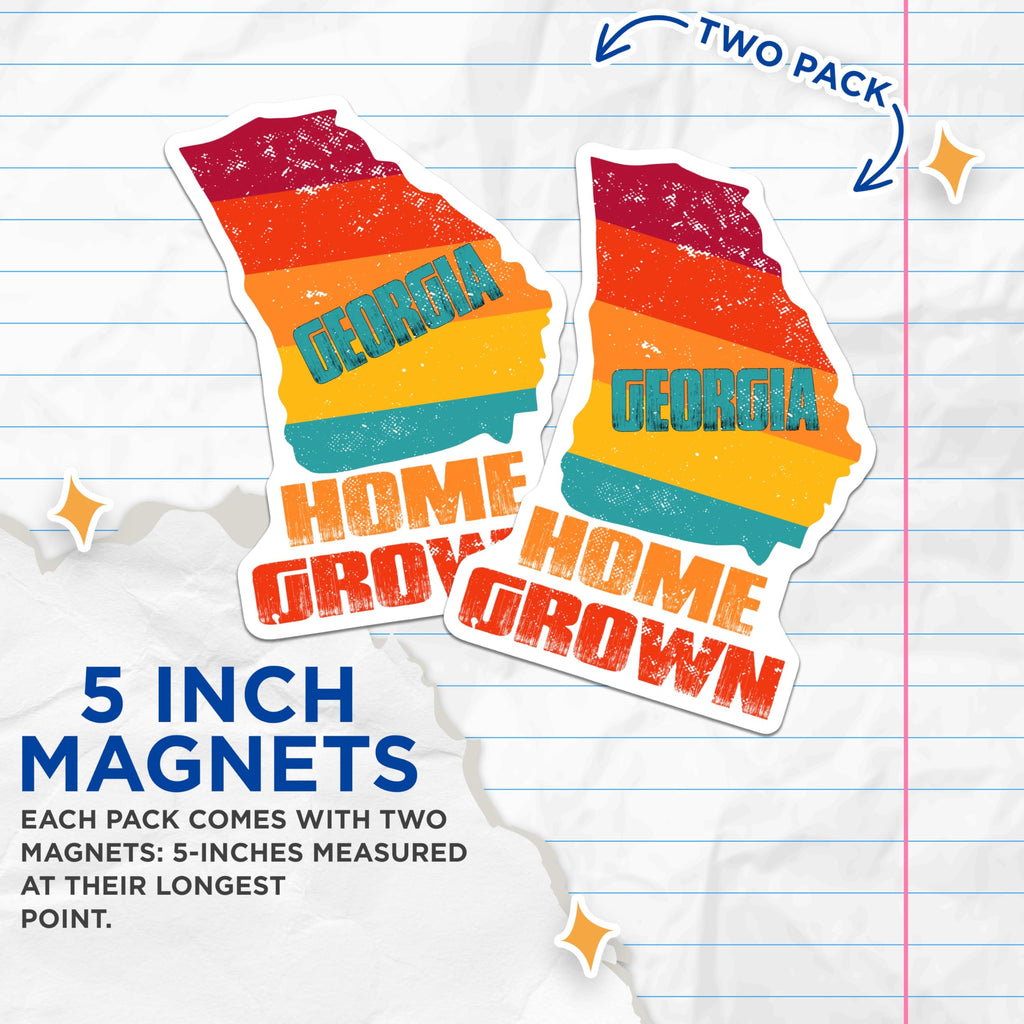 (2 Pack) Georgia Magnets - Home Grown State - Refrigerator Magnets - 5" On Longest Side - Premium Magnet - for Cars, Refrigerators, Toolboxes, Lockers - Made in USA - MAG18623
