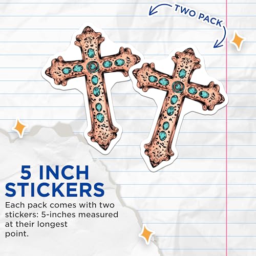 (2 Pack) Christian Cross Stickers - Inspirational Quote - 5" On Longest Side - Sticks to Smooth Flat Surfaces - Made in USA - BMCS8742 - BMCS8742