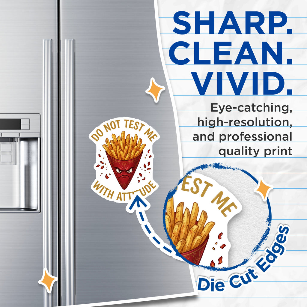 (2 Pack) Do Not Test Me Magnets - Sarcastic French Fry Quote - Funny Food Lover Statement - 5 Inches On Longest Side - Thick Durable Magnet - Made in USA - MAG36489