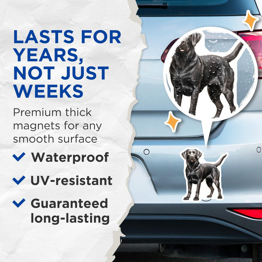 (2 Pack) Black Labrador Magnets - Dog Owner Decor - Pet Lover Refrigerator Art - 5 Inches On Longest Side - Thick Durable Magnet - Made in USA - MAG29449