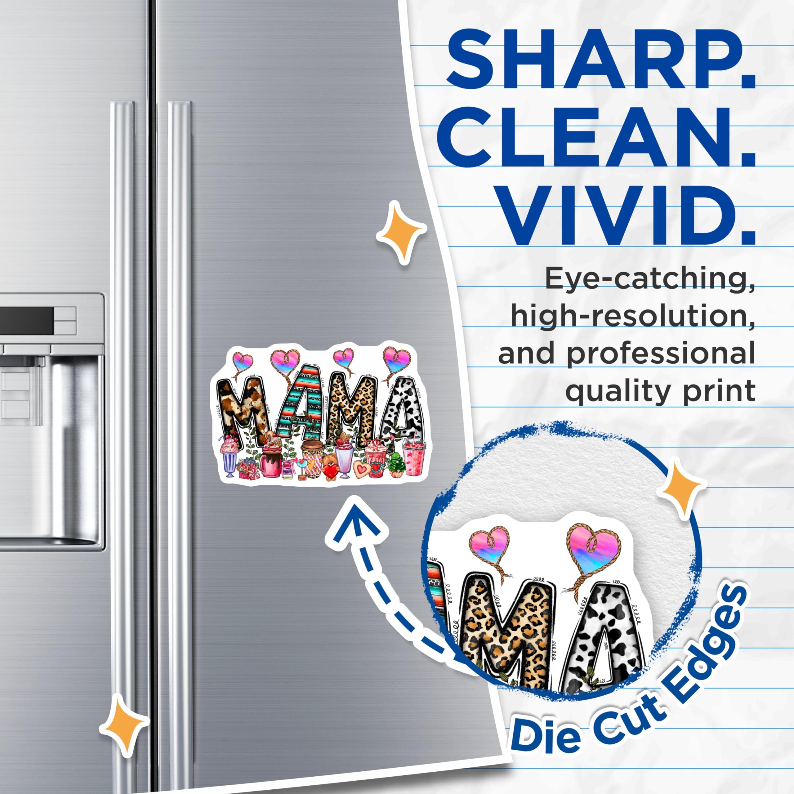 (2 Pack) Mama Western Magnets - Leopard Cowhide Serape Mom Decor - Cute Sweet Treat Fridge Accessories - 5 Inches On Longest Side - Thick Durable Magnet - Made in USA - MAG27665