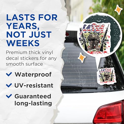 (2 Pack) USA Military Stickers - Patriotic Stickers - Army Veteran Stickers - 5" On Longest Side - Sticks to Smooth Flat Surfaces - Made in USA - BMCS6026
