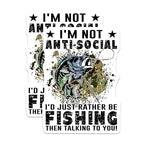 (2 Pack) Funny Fishing Magnets - Anti-Social Fish Magnets - Fishing Quote Decor - I'd Rather Be Fishing - 5" On Longest Side - for Cars, Fridges, Toolboxes - Made in USA - MAG5579