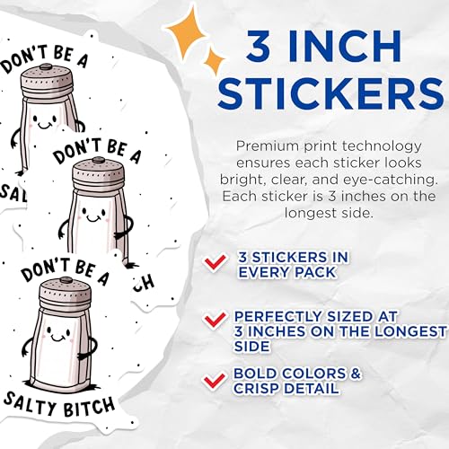 (3 Pack) Salty B Decals - Funny Quote - Laptop Decals - 3 Inches On Longest Side - Easy Peel & Apply - Made in USA - 3MCS7435