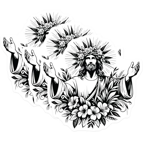 (3 Pack) Jesus Christ Decals - Floral Crown Sticker - Laptop Decal - Christian Decal - 3 Inches On Longest Side - Easy Peel & Apply - Made in USA - 3MCS6077
