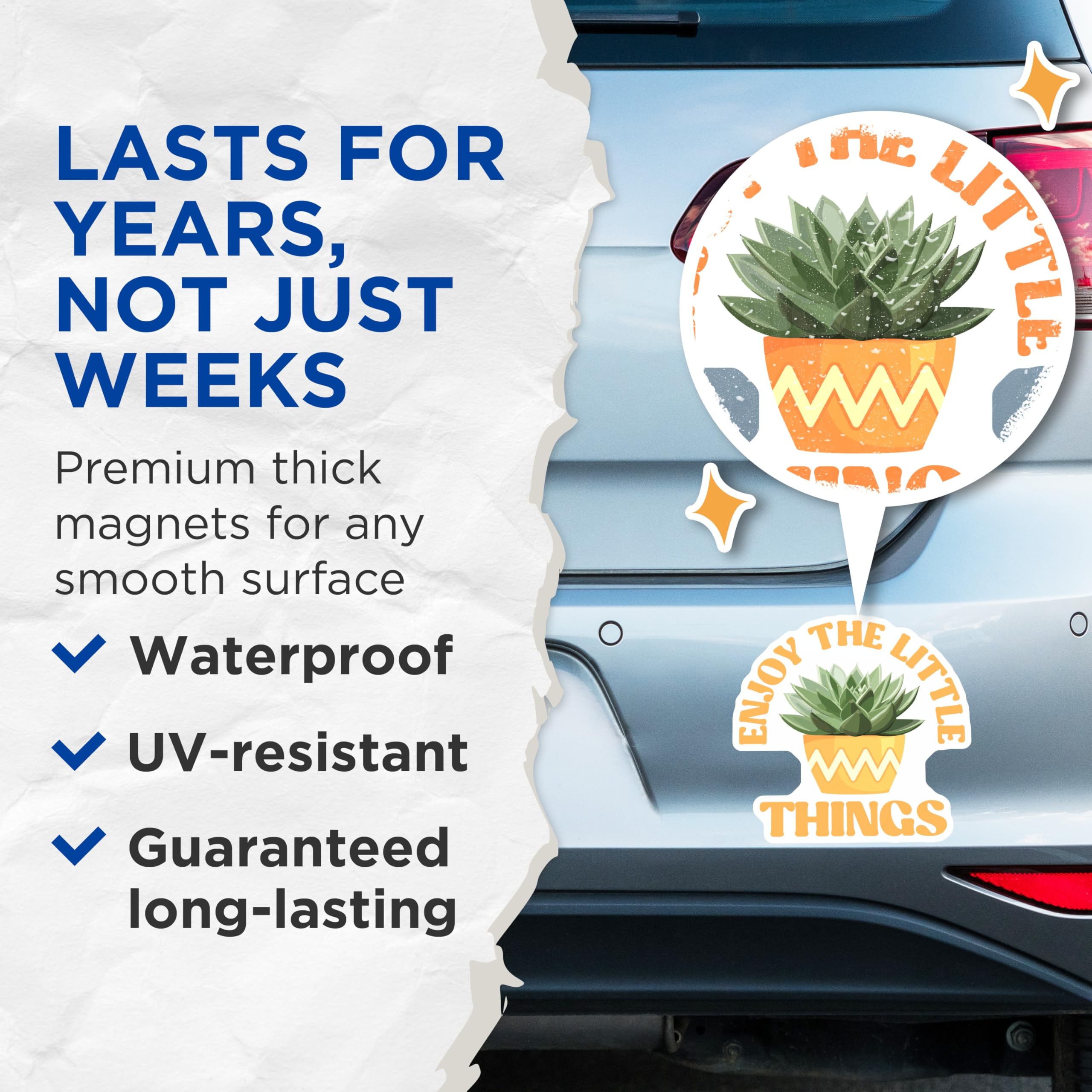 (2 Pack) Succulent Magnets - Enjoy Little Things Quote - Plant Enthusiast Display - Positive Message Art - 5 Inches On Longest Side - Thick Durable Magnet - Made in USA - MAG19269
