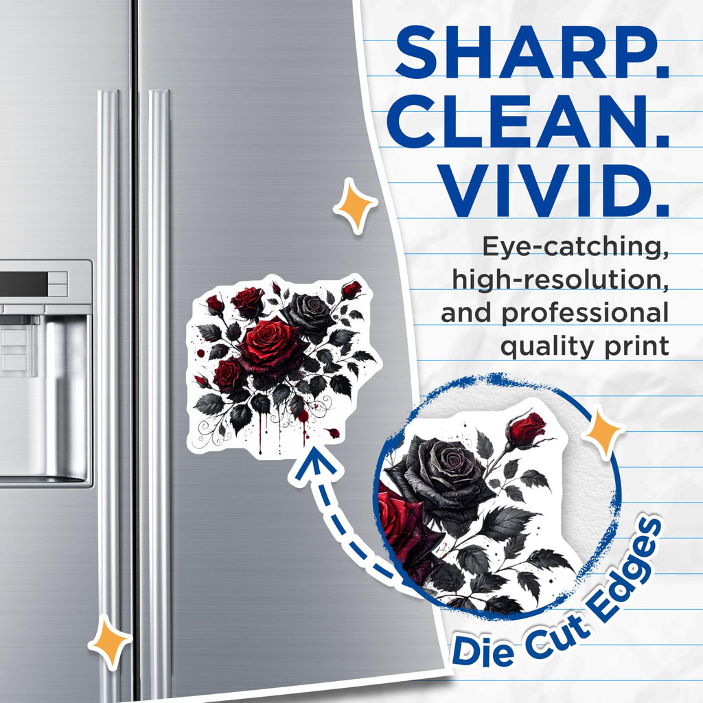 (2 Pack) Gothic Roses Magnets - Dark Floral Art - Red And Black Rose Bouquet Fridge Magnets - 5" On Longest Side - Premium Magnet - for Cars, Refrigerators, Toolboxes, Lockers - Made in USA - MAG15743