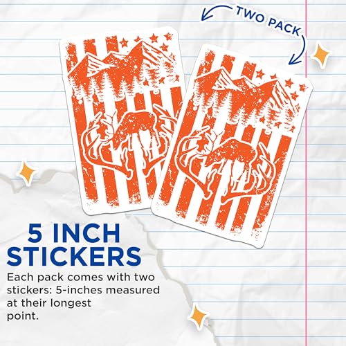 (2 Pack) Rustic Wilderness Stickers - Mountain Adventure Decal - Nature Wildlife Sticker - 5" On Longest Side - Sticks to Smooth Flat Surfaces - Made in USA - BMCS4799