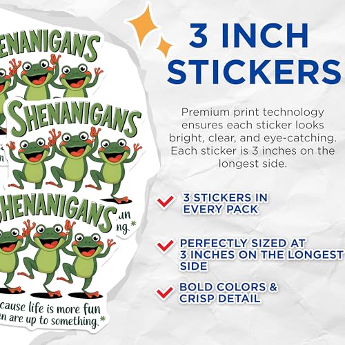 (3 Pack) Shenanigans Decals - Dancing Frog - Funny Life Saying- 3 Inches On Longest Side - Easy Peel & Apply - Made in USA - 3MCS5753