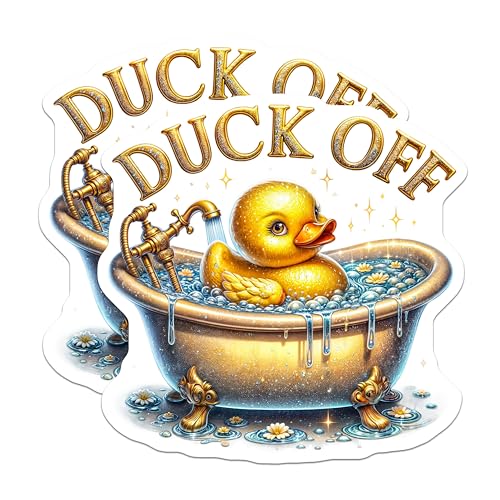 (2 Pack) Duck Off Stickers - Funny Bath Stickers - Sarcastic Rubber Duck Decals - 5" On Longest Side - Sticks to Smooth Flat Surfaces - Made in USA - BMCS5026