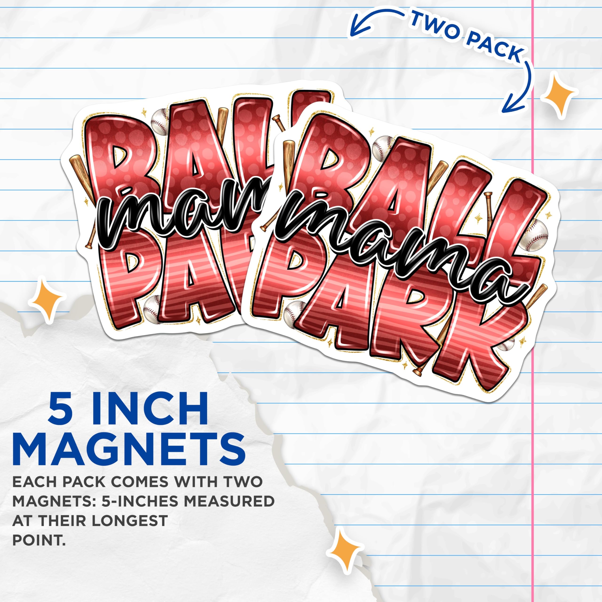 (2 Pack) Ballpark Mama Magnets - Baseball Softball Mom - Game Day Fan - 5 Inches On Longest Side - Thick Durable Magnet - Made in USA - MAG25200