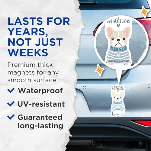 (2 Pack) French Bulldog Magnets - Cute Dog Decor - Love Dog Themed Magnets - 5" On Longest Side - for Cars, Fridges, Toolboxes - Made in USA - MAG7299