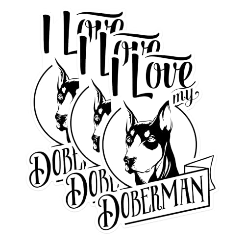 (3 Pack) Doberman Decals - I Love My Doberman - Laptop Decals - 3 Inches On Longest Side - Easy Peel & Apply - Made in USA - 3MCS1756