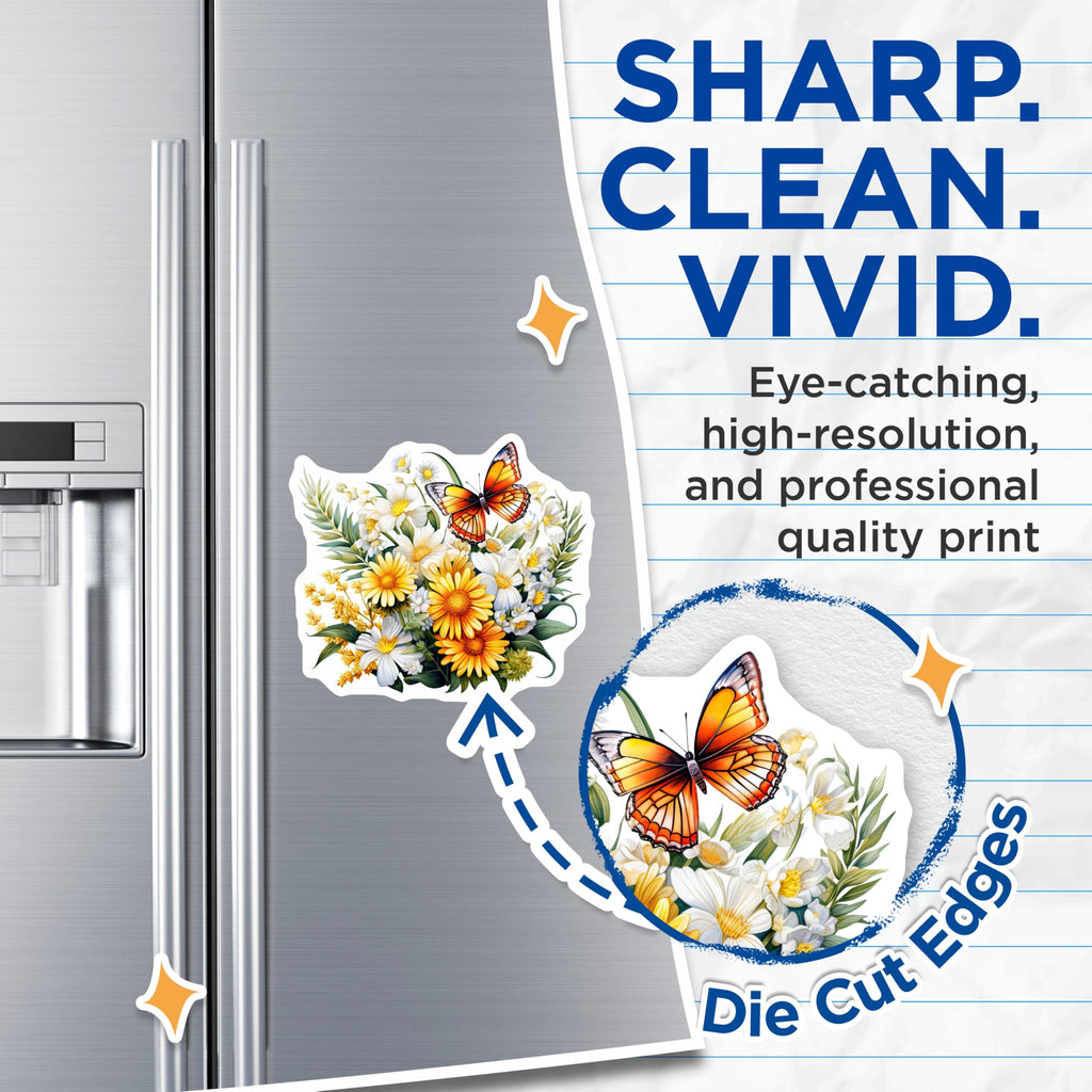 (2 Pack) Butterfly Floral Magnets - Flower Bouquet Magnets - Decorative Fridge Magnets - 5" On Longest Side - Premium Magnet - for Cars, Refrigerators, Toolboxes, Lockers - Made in USA - MAG16338