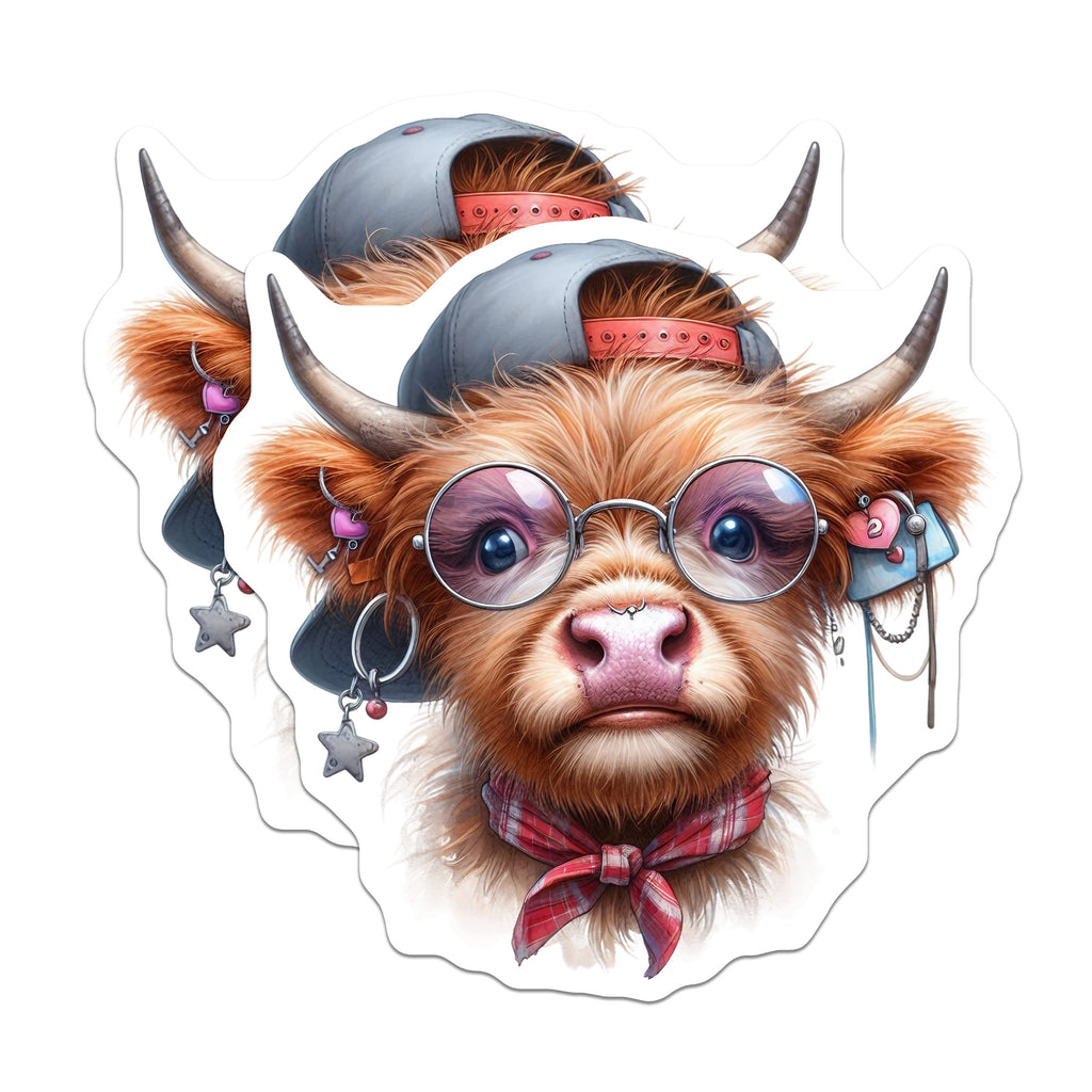 (2 Pack) Highland Cow Magnets - Hipster Animal Decor - Cute Farm Refrigerator Locker Art - 5 Inches On Longest Side - Thick Durable Magnet - Made in USA - MAG36200