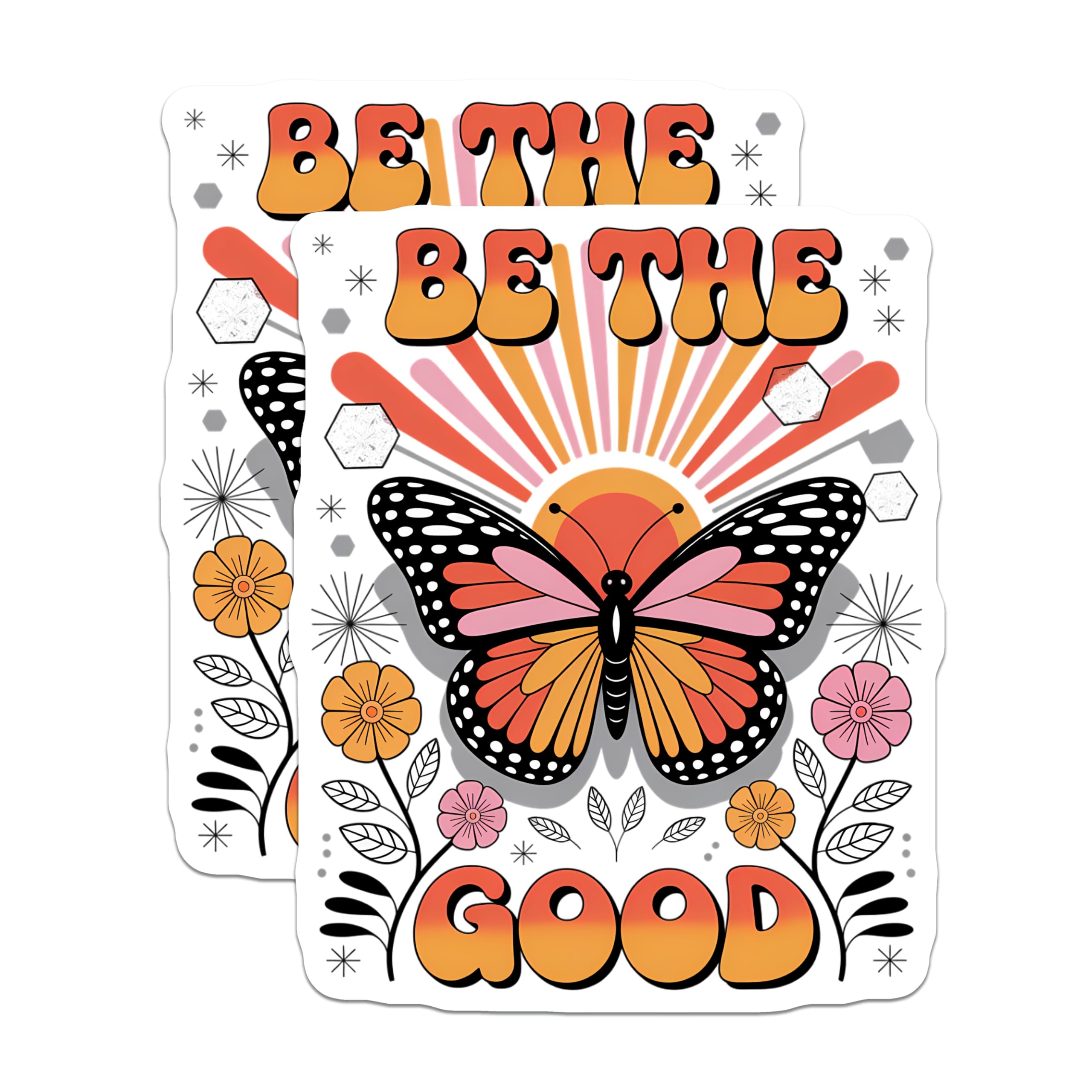 (2 Pack) Butterfly Magnets - Retro Inspirational Quote Art - Groovy Floral Aesthetic Vibes for Fridge - 5 Inches On Longest Side - Thick Durable Magnet - Made in USA - MAG20968
