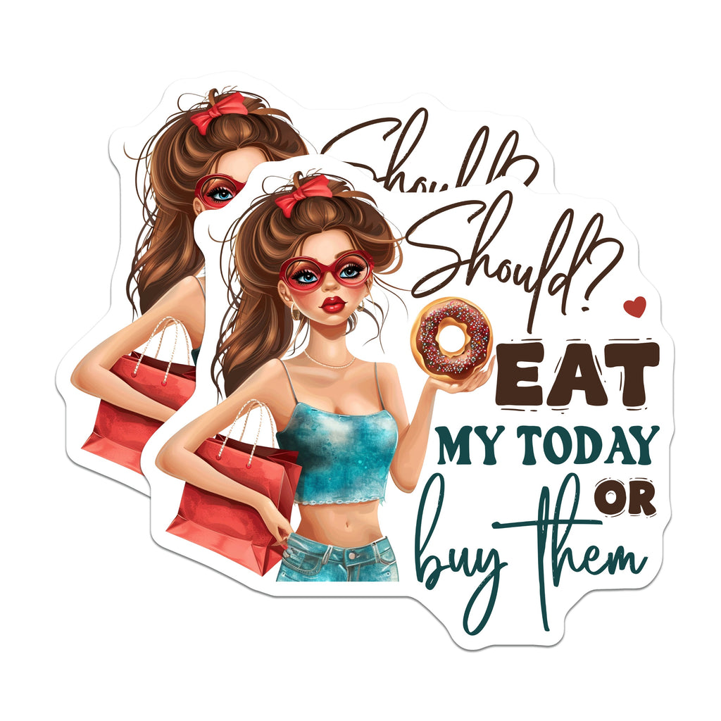 (2 Pack) Shopping Donut Quote Magnets - Trendy Fashion Illustration - Sassy Girl Power Statement - Fun Refrigerator Decor - 5 Inches On Longest Side - Thick Durable Magnet - Made in USA - MAG39661