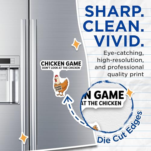 (2 Pack) Chicken Game Don't Look at The Chicken Magnets - Funny Chicken Magnets - Humorous Fridge Magnets - 5" On Longest Side - for Cars, Fridges, Toolboxes - Made in USA - MAG5599