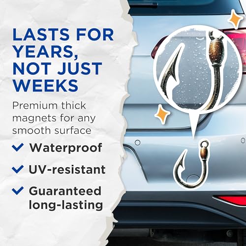 (2 Pack) Fishing Hook Magnets - Nautical Decor - Fisherman Gifts - Unique Craft Magnets - 5" On Longest Side - for Cars, Fridges, Toolboxes - Made in USA - MAG6627