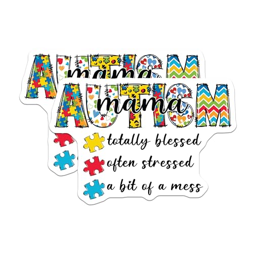 (2 Pack) Autism Mama Magnets Magnets - Totally Blessed Often Stressed Design - Inspirational Autism Awareness - 5" On Longest Side - Made in USA - Sticks to Refrigerators & Metal Surfaces - MAG8523