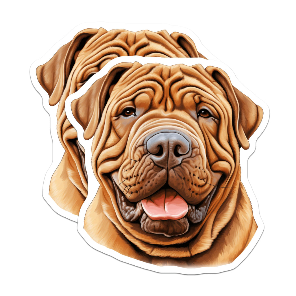 (2 Pack) Shar Pei Dog Magnets - Happy Wrinkled Canine Art - Pet Lover Fridge Locker Decor - 5 Inches On Longest Side - Thick Durable Magnet - Made in USA - MAG27344