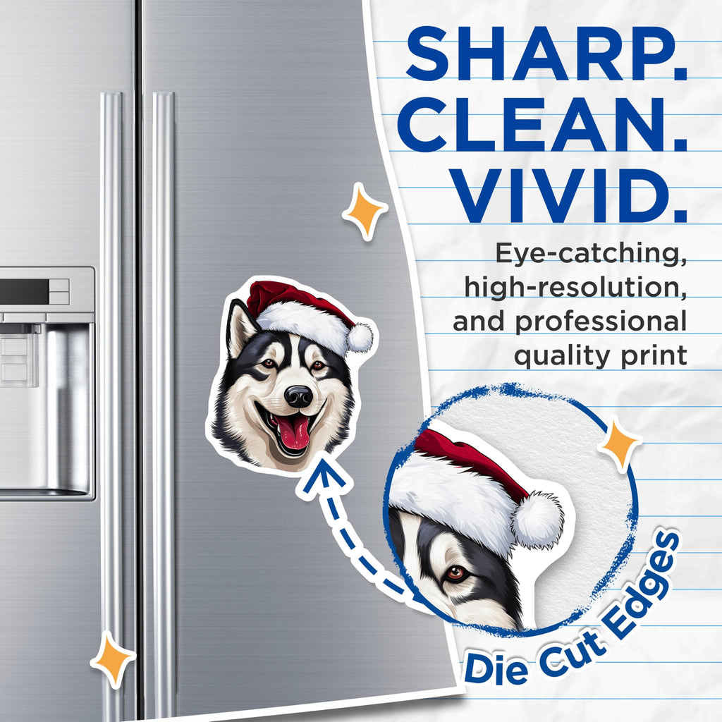 (2 Pack) Christmas Husky Magnets - Santa Dog Refrigerator - Holiday Pet Decor - 5 Inches On Longest Side - Thick Durable Magnet - Made in USA - MAG29760