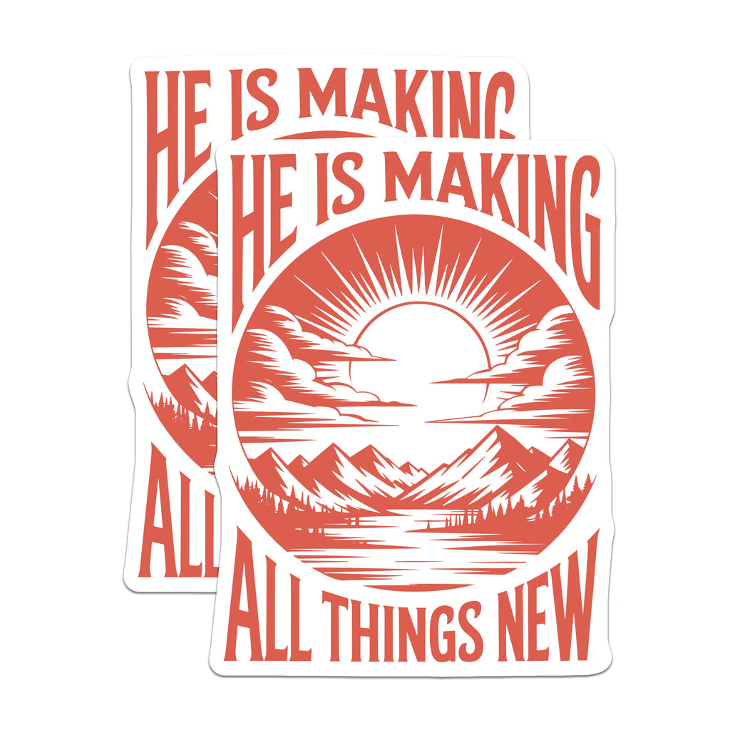 (2 Pack) He is Making All Things New Magnets - Christian Scripture Verse - Mountain Sunrise Decor - 5 Inches On Longest Side - Thick Durable Magnet - Made in USA - MAG37537