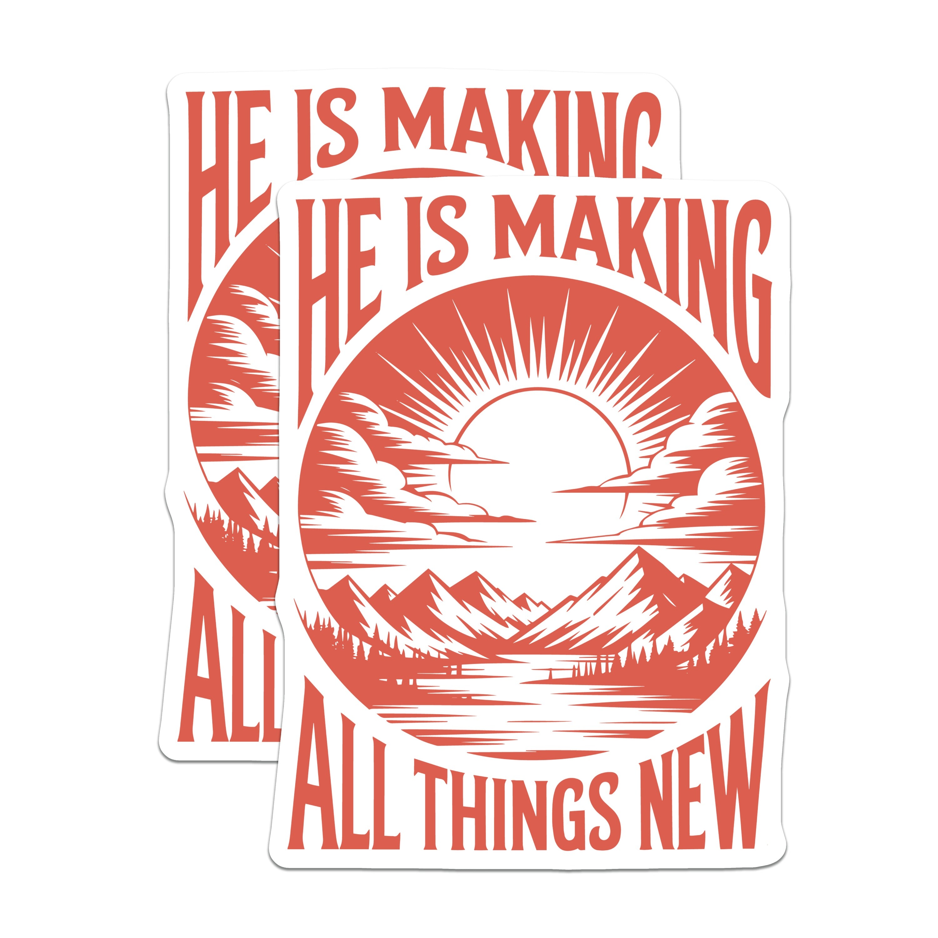 (2 Pack) He is Making All Things New Magnets - Christian Scripture Verse - Mountain Sunrise Decor - 5 Inches On Longest Side - Thick Durable Magnet - Made in USA - MAG37537