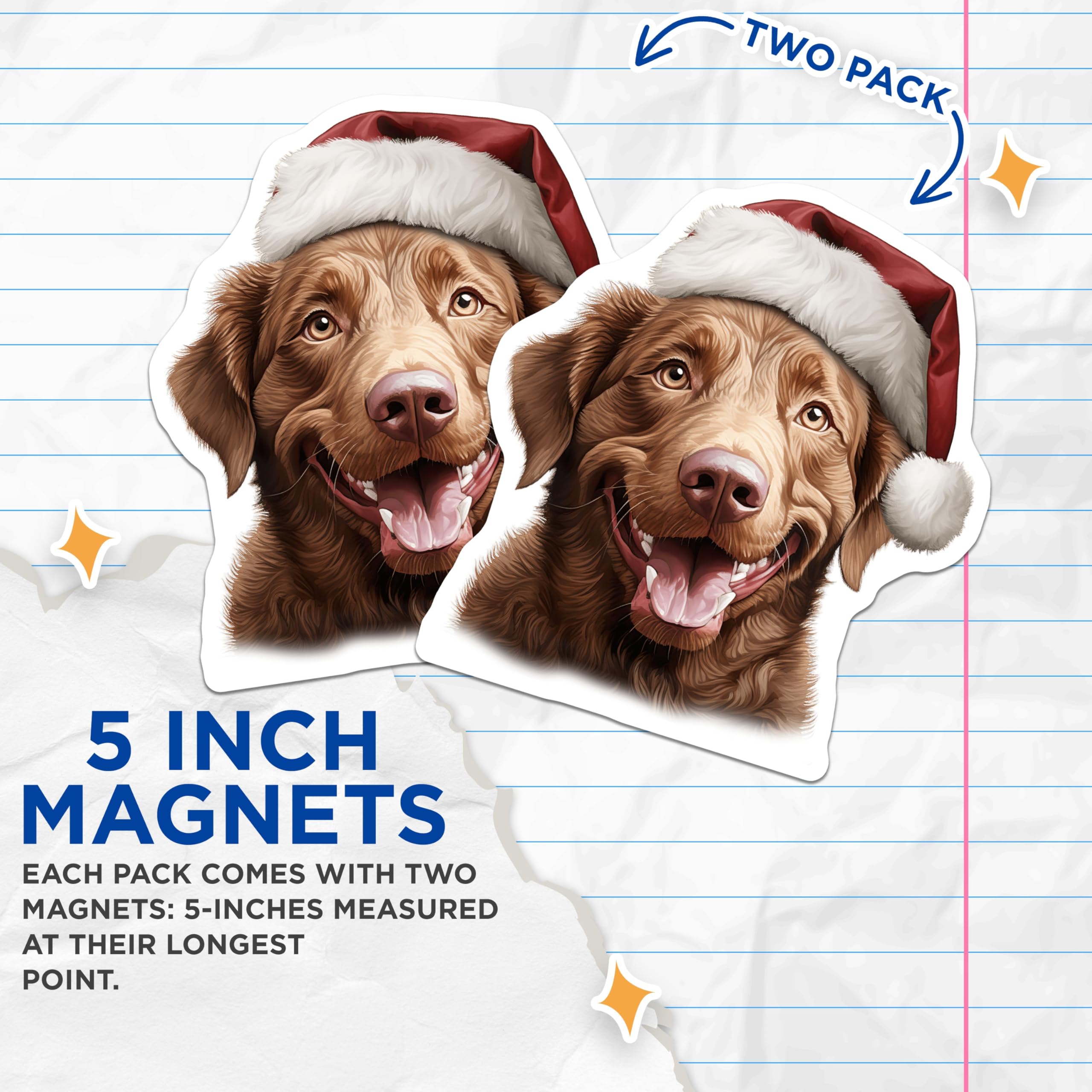 (2 Pack) Christmas Dog Magnets - Happy Retriever Fridge Decor - Santa Hat Pet Lover Magnet - 5 Inches On Longest Side - Thick Durable Magnet - Made in USA - MAG27218