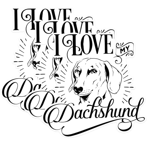 (3 Pack) Dachshund Decals - Dog Breed Stickers - I Love My Dachshund - Laptop Decal - 3 Inches On Longest Side - Easy Peel & Apply - Made in USA - 3MCS1754