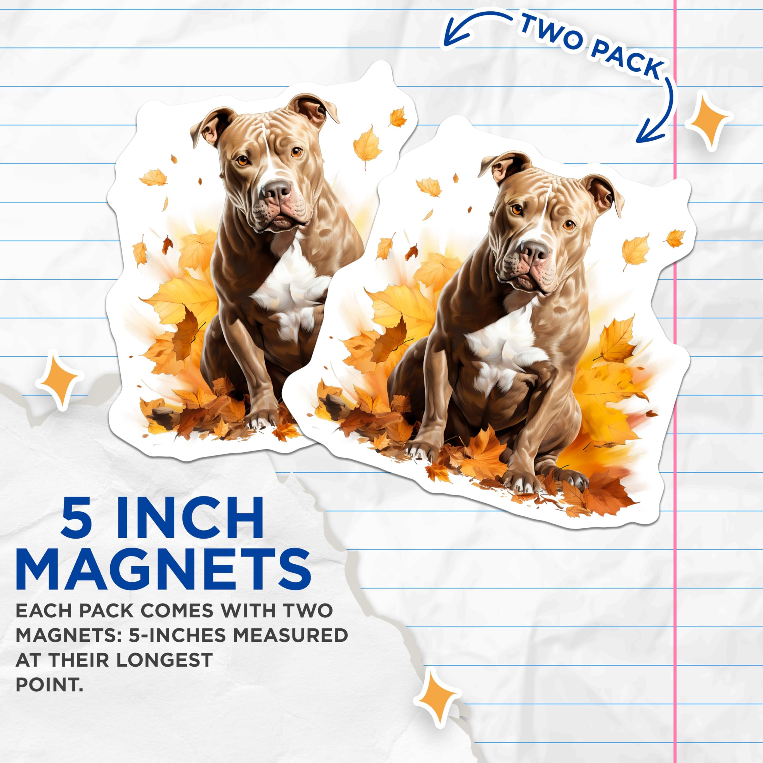 (2 Pack) Pitbull Dog Magnets - Autumn Fall Leaves Decor - Pitbull Mom Dad Accessories - Pet Lover Refrigerator Magnets - 5 Inches On Longest Side - Thick Durable Magnet - Made in USA - MAG27624